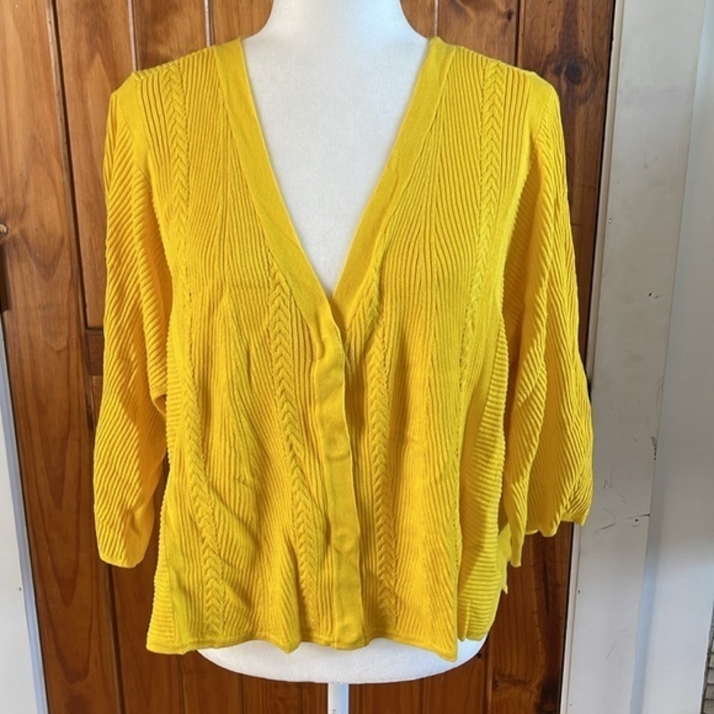 Cabi Sunny Yellow Ribbed Sweater Cardigan Small Boxy Flowy Cropped Small